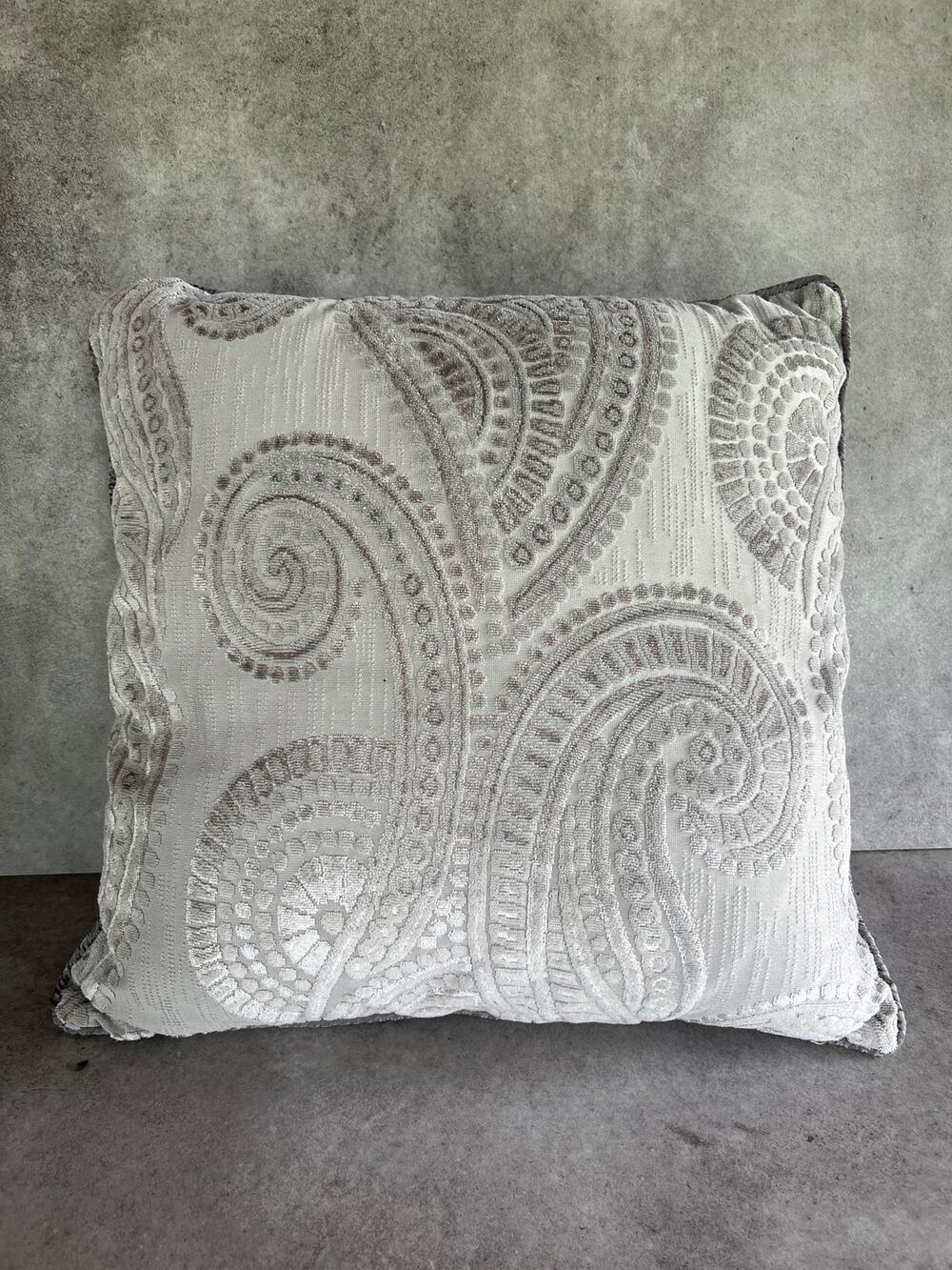 Pier 1 Carved velvet embossed throw pillow 17x17 gray soft boho paisley decor